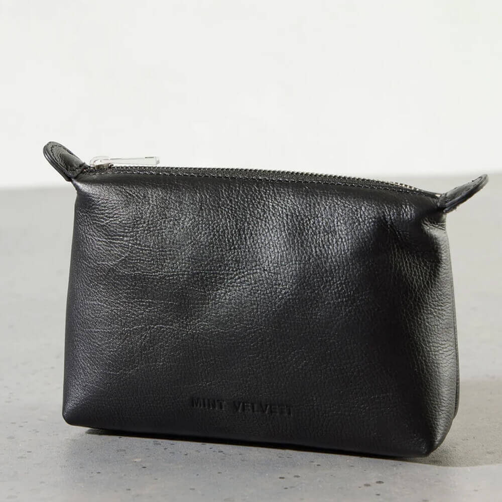 Grey leather makeup online bag